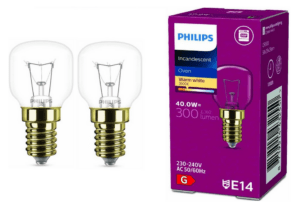 3. 2x Philips Backofenlampe E14 40W Tropfenform 45mm Durchmesser, temperaturfest bis 300°C