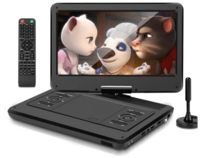 6. KCR 14-Zoll tragbarer TV/Tragbarer DVD-Player Combo mit HD LED-Drehbildschirm und DVB-T2 digitalem TV-Tuner/USB/HDMI/AV/Audio, eingebautem Akku, Zwei Stereo-Lautsprechern