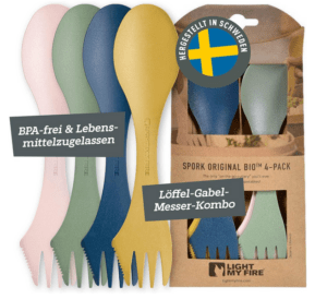 5. Light My Fire Spork Original Göffel 4-Pack - 3-in-1 Campingbesteck - Löffel, Gabel, Messer - Reisebesteck - BPA-Frei & Bio-Basierter Kunststoff