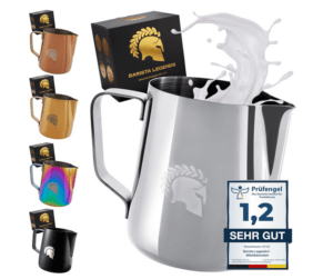 1. Barista Legends® Milchkännchen Edelstahl 350ml mit speziellem Latte Art Ausguss