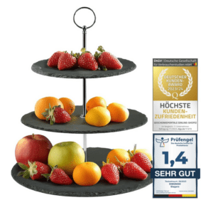 2. Dimono® Etagere Premium Servier-Ständer 3-Etagen; Servier-Tablett aus echten Schiefer-Naturstein für Desserts, Kuchen, Käse, Wurst; 3-stöckig (Schiefer Naturstein)